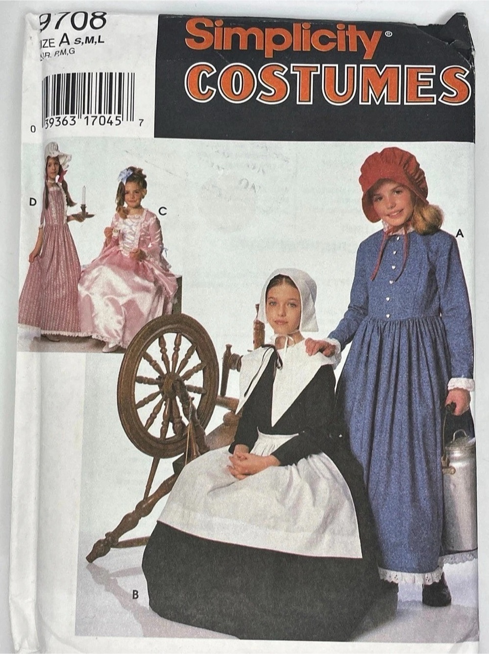 Girls Historical Pioneer Dress Costume Pattern: Simplicity 9708, Sizes S-L UNCUT